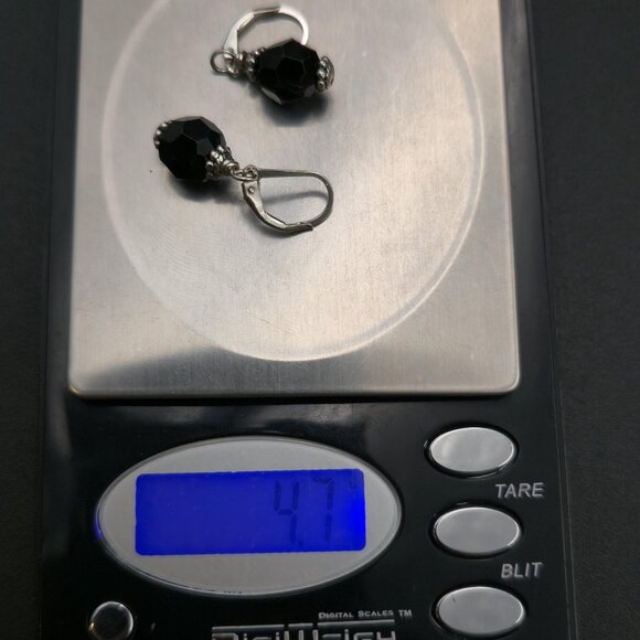 Sterling Silver Black Faceted Crystal Dangle Earrings A6917 - Picture 6 of 6